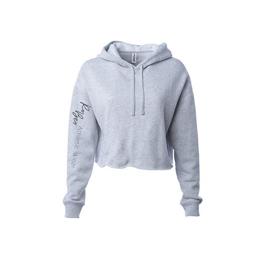 Heather Gray Woman's Lightweight Crop Hoodie- NAME LOGO DOWN ARM