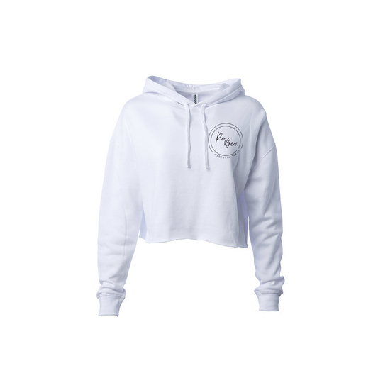 Woman's Lightweight Crop Hoodie in White- Logo Small Circle Chest