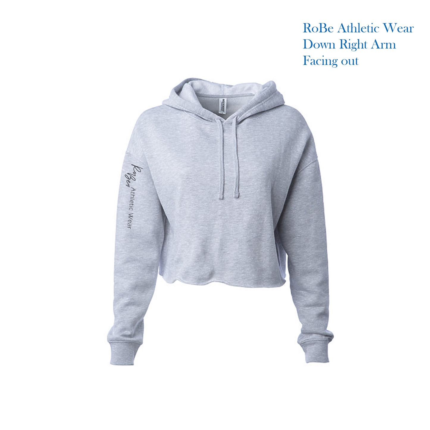 Heather Gray Woman's Lightweight Crop Hoodie- NAME LOGO DOWN ARM